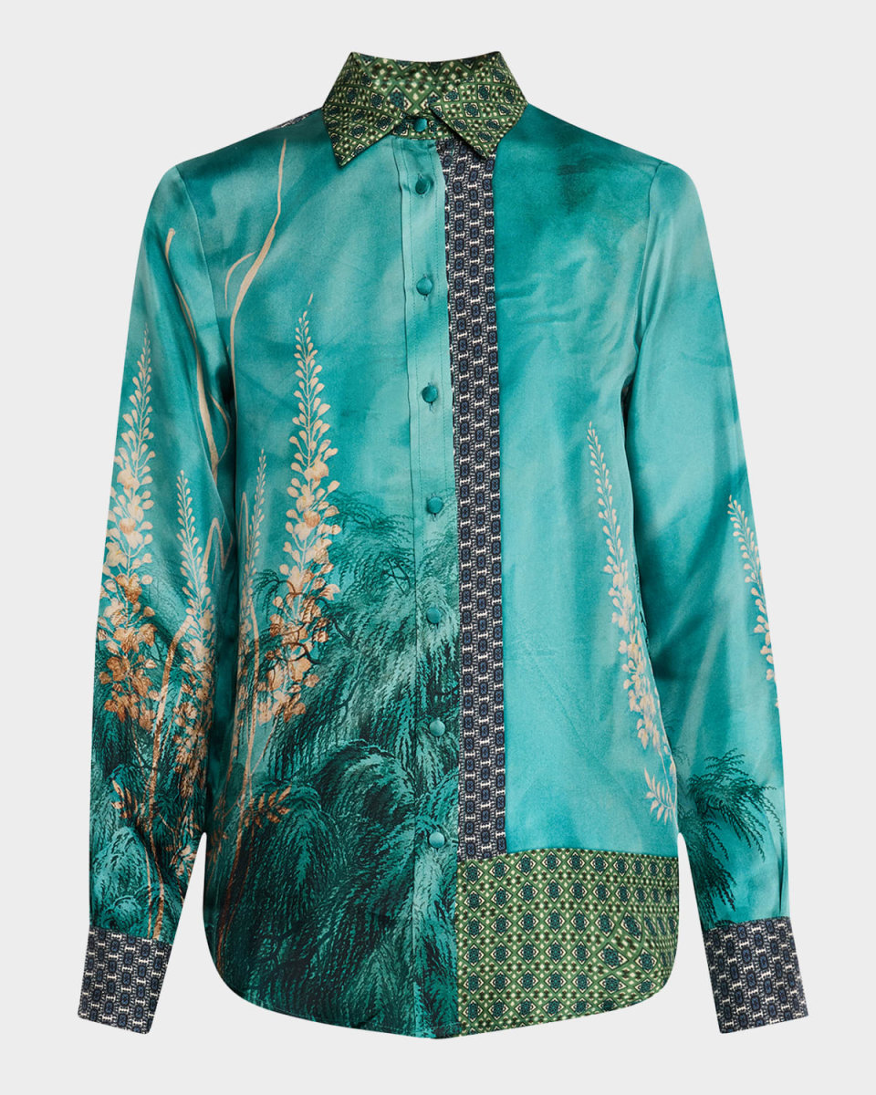 Floral & Geometric-Print Silk Shirt